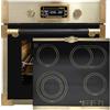 Kaiser Forno a pirolisi EH 6427 AD+KCT 6185 IEm, forno da incasso a pirolisi retrò 73L cm+ piano cottura in vetroceramica, piano cottura in vetroceramica, piastre in metallo bronzo, 4 QickHeat
