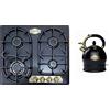 Kaiser Piano cottura a gas, retrò, da incasso, 60 cm, Empire, smaltato, nero, 3,8 Kw WOK+WK 2000 Em, esclusivo bollitore retrò a LED, 2 l, 1800 W