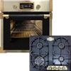Kaiser Forno a pirolisi «EH 6427 AD+KG 6325 Em», retrò pirolisi da incasso, 73 l, vetro nero 60 cm+fornello a gas da incasso, 60 cm, impero, smaltato, nero, 3,8 kw WOK