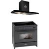 GURARI Fornello a induzione E 913 BL + GCH 462 BL 9 Prime, Range Cooker 90 cm/FLEX ZONEN/5 ZONE/121L + cappa aspirante 90 cm