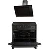 GURARI GCH E 912 BL + GCH S 155 90 BL Prime, fornello elettrico 90 cm, piano cottura a gas, Range Coocker 121 L, acciaio inox + cappa aspirante 90 cm, aria di scarico/ricircolo
