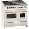 GURARI Cucina Elettrica GCH E 912 DF Cr Retro Cucina 90 cm a Libera Installazione in Creme Vintage Design con Doppio Forno e Piano Cottura in Vetroceramica a 5 Zone Hi-Light, Classe Energetica A