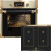 Kaiser Forno a pirolisi «EH 6427 AD+KCT 6745 AD», forno da incasso a pirolisi retrò 73L vetro nero 60 cm+piano cottura a induzione, piastra in metallo bronzo, 4 QickHeat