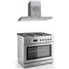 Gurari GCH E 818 X - Fornello elettrico a gas in acciaio inox, 90 cm, 126 l, gas naturale, 4 Kw WOK, autopulente + cappa aspirante GCH 461 IS 9, 1000 m³/h