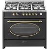 GURARI Fornello a gas GURARI GCH E 914 BL r, fornello elettrico a gas retrò 90 cm/fornello Nostalgia/121L/8 funzioni/aria calda/grill/5 bruciatori di alta qualità/4 kw WOK/gas naturale/gas propano