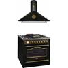 Kaiser Fornello Empire HGE 93555 Em+A 9423 BE ECO, Piano cottura elettrico a gas retrò 90 cm Range Coocker/Cappa aspirante 90 cm, 910 m³/h,Nero,Belle Epoque con elementi metallici -Antique Oro-
