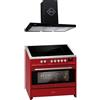GURARI Piano cottura a induzione E 913 R + GCH 462 BL 9 Prime Range Cooker/elettrico FLEX piano cottura a induzione + cappa aspirante 90 cm, rosso