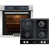 Kaiser Induktion Set EH 6306 R+KCG 6380, Forno da incasso, acciaio inox, 79L 15 Fct. Grill Air Fryer Full Touch + Piano cottura a gas da incasso 60 cm, vetro nero, 3,8 kW WOK con adattatore WOK