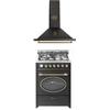 GURARI GCH G 614 BL - Fornello a gas 60 cm, colore: Nero + cappa da 60 cm, aria di scarico 850 m³/h, autoportante, fornello a gas 4 bruciatori a gas - 4,0 kW WOK - Barbecue e spiedino - 55 l