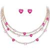 EVER FAITH Collana girocollo a strati di cristallo, alla moda, a forma di cuore, a 3 fili, con orecchini colorati alla moda, per donne, multicolore, Cristallo