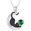 SLIACETE Collana con Pietra di Nascita, Gatto Nero e Ciondolo Gatto sulla Luna Gioiello Regalo per Donne, normale, Argento sterling, Zirconia cubica