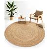 carpetfine Tappeto di Iuta Nele Rotondo Colore Naturale Beige Ø 100 cm | Tessuto a Mano Stile Boho per Soggiorno, Camera da Letto e Cucina