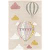 RugVista Balloon Ride, Tappeto per bambini, Moderni Bambini, 160 x 230 cm, Rettangolare, Pelo medio, Cameretta, Lavabile solo a secco, Senza sostanze chimiche pericolose, Beige/Rosa
