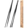 BUNDLEPRO 2 pezzi pinzette da cucina da 30,5 cm, pinzette professionali da cucina lunghe in acciaio inox per barbecue, frutti di mare, riparazione e servizio (NERO)