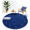 carpetfine Tappeto di lana Gabbeh Uni rotondo Blu Ø 150 | Tappeto moderno per soggiorno e camera da letto
