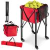 LIFEZEAL Carrello per Palline Tennis, Cestino Rimovibile da Tennis con Ruote Frenate, Max 150 Palline, Cesto Pieghevole con Borsa da Trasporto, Contenitori per Campo da Tennis e Parco Giochi