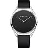 BERING 17039-402 - Orologio da polso unisex al quarzo, cassa in acciaio inossidabile da 39 mm color argento e quadrante nero, cinturino in pelle di vitello, vetro zaffiro, 3 ATM