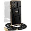YAMCCCSE Cover per Samsung Galaxy M51 con Collana Amore Cuore Custodia per Silicone Sottile Laccio Tracolla Case con Protezione Fotocamera Dorata Placcatura Cornice Paraurti, Nero