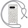 ZhuoFan Custodia con Cordino per Google Pixel 8 Pro 5G, Trasparente Aesthetic Modello Leopardo Disegni Cover con Collana Grigio Antiurto Case Regolabile Cellulare Girocollo per Femmina, 03