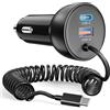 LUOSIKE 75W Caricabatterie Auto USB-C/A con Cavo a Spirale 1.2m Type-C, Caricatore USB Accendisigari 12V Presa Accessori Adattatore per iPhone 17e 17 16 16e 15 Pro Max, Samsung S26 S25 S24 Ultra, iPad, Pixel