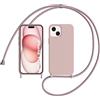MEIQIBAO Custodia Compatibile con Cinturino a tracolla IPhone 15 Plus, cinturino in silicone liquido TPU per la copertura del paraurti della collana.(Rosa)