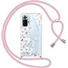 Yoedge Cover con Cordino per Xiaomi Redmi Note 10 Pro 4G 6,67, Trasparente Aesthetic Disegni Fiori Custodia con Collana Tracolla Laccio Collo, Sottile TPU Silicone + PC Antiurto Protettiva Case,05