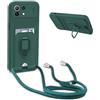 YFSYLL Cover Compatibile con Xiaomi 11 Lite 5G NE/Mi 11 Lite 5G/4G con Cordino,Custodia con Cordino Silicone Cover,Protezione Fotocamera,360°Anello Supporto,Porta Carte,Verde Scuro