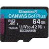 Kingston Canvas Go Plus microSDXC Scheda Di Memoria Gen4 200MB/s A2 U3 V30 64GB Confezione Singola Senza Adattatore-SDCG4/64GBSP