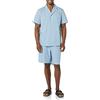 Amazon Essentials Set Pigiama Corto con Collo a Risvolto in Popeline di Cotone Elasticizzato Uomo, Blu Stampa Disegni Geometrici, M