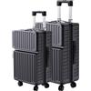 LONELYO Set di 2 valigie rigide in ABS - 20 e 24 - Cover resistente agli urti, ruote girevoli a 360°, manico telescopico, chiusura sicura, ideali per viaggi, affari e tempo libero, Nero , Moderno