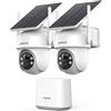 ANSQUE 2K Telecamera Esterno Senza Fili Solare, Kit 2 Cam con Stazione base, No