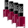Rimmel London Rimmel 60 Seconds Super Shine Smalto, Smalto asciugatura rapida, Colore vibrante, A lunga tenuta, 8 ml, 320 Rapid Ruby (Confezione da 4)