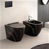 Inbagno Set Sanitari Filomuro Rimless In Ceramica Con Effetto Marmorizzato Nero Linea Tokyo, L 36 x P 56 x H 41 Cm, Completo Di Sedile Soft-Close
