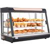 VEVOR Espositore Scaldavivande Commerciale a 3 Livelli, Espositore Scaldavivande da 1400 W con Luce LED, Vano Portaoggetti Superiore e Ripiani Regolabili, per Hamburger, Pizza, Pane, Pollo Fritto