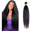 Salharer Ciocche di capelli veri da cucire, Yaki Human Hair Bundles Double Weft Extension Singolo fascio di capelli Remy 1B Natural Black Color for Woman 32 pollici