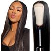 Creuost Parrucca capelli umani da 28 pollici dritta 4 x 1 in pizzo svizzero frontale per capelli umani da donna senza processi brasiliani vergini Pre Plucked with Natural Hairline #4 Chocolate Brown