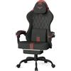 Ferghana Sedia Gaming Ergonomica - Supporto Lombare, Poggiatesta, Poggiapiedi, Altezza Regolabile, Velluto Tessile Traspirante, Adatta Anche Come Sedia Ufficio, Scrivania o PC (Nero-Rosso)