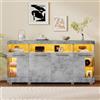 Merax Cemento Tavolino Credenza - 140 x 40 x 70 cm Armadio soggiorno con illuminazione a LED, vetro temperato, 3 scomparti e portaoggetti multiuso per soggiorno e cucina
