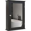 kleankin Specchio Bagno Contenitore con Chiusura Magnetica, Mobiletto Bagno da Parete Salvaspazio in Legno, 41x14x60cm, Nero