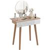 HOMCOM Postazione Trucco con Specchio Ф39cm 70x39x119-128cm Bianco e Rovere | Toeletta Trucco, Cassetto, Decorazione Jungle, Circolare