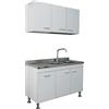 Yellowshop | Composizione cucina 120 cm versione dx o sx 3 ante finitura bianco con lavello, scolapiatti e pensile serie Basic (Versione Sx)