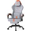 Ferghana Sedia Gaming Ergonomica - Supporto Lombare, Poggiatesta, Poggiapiedi, Altezza Regolabile, Velluto Tessile Traspirante, Adatta Anche Come Sedia Ufficio, Scrivania o PC (Grigio-Arancione)