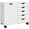 HOMCOM Armadietto per Documenti con 5 Cassetti, Armadio da Ufficio con Ripiano Regolabile, Mobiletto Multiuso Portaoggetti con Ruote, per Casa Ufficio, 78x40x66.5 cm, Bianco