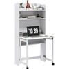 HOMCOM Scrivania con Libreria, Piano Pieghevole, 2 Ruote e 4 Ripiani, Scrivania Salvaspazio Moderna con Foro Passacavi, Tavolo per Computer, Casa Ufficio Studio Camera da Letto, 80x69x155 cm, Bianco