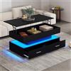Goeria Tavolino idraulico regolabile in altezza, 100 x 50 x 44 cm, con illuminazione a LED, controllo APP Bluetooth, 2 cassetti e spazio aperto, tavolino sollevabile nero
