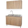 Yellowshop - Mobile cucina sottolavello a 3 ante cm 120 effetto legno rovere well componibile con lavello inox e scolapiatti Basic (Sottolavello completo piano Dx)