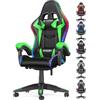 bigzzia Sedia Gaming RGB con Luci LED E Sedia Ergonomica Per Computer Per Videogiochi Reclinabile con Schienale Alto in Pelle Pu con Poggiatesta (Utilizzo di RGB, Verde)