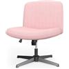 GartistGo Sedia da ufficio ergonomica senza braccioli con gambe incrociate, ampia e morbida flanella, girevole a 360° e regolabile in altezza, design moderno per la casa (rosa)