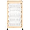 Paluplus Carrello porta verdure a 5 ripiani in Legno Naturale, misura 45x30x85 cm, 5 Cestelli in Plastica con Vassoio Portaoggetti e 4 Ruote girevoli, Scaffale da cucina per frutta e verdura -6015F -4