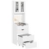 HOMCOM Postazione Trucco con Luci LED a 3 Colori, Specchio a Ribalta, Toeletta Trucco Moderna con Sgabello Imbottito a Scomparsa, 3 Cassetti, Armadietto con Ante in Vetro, Scomparto, Bianco